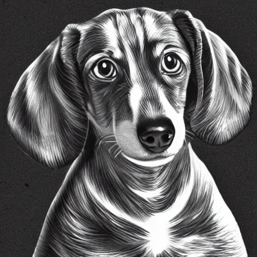 Image similar to black and white paint swirling : : shape of a dachshund : : highly detailed : : 8 k