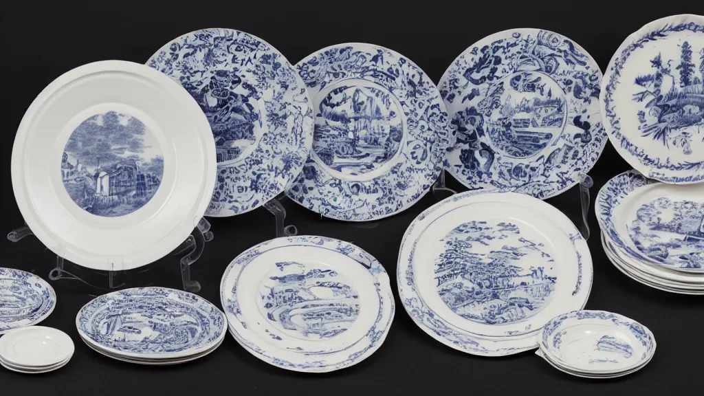 Prompt: a set of Porcelain plates