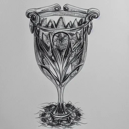 Image similar to detailled ink drawing of a crystal chalice