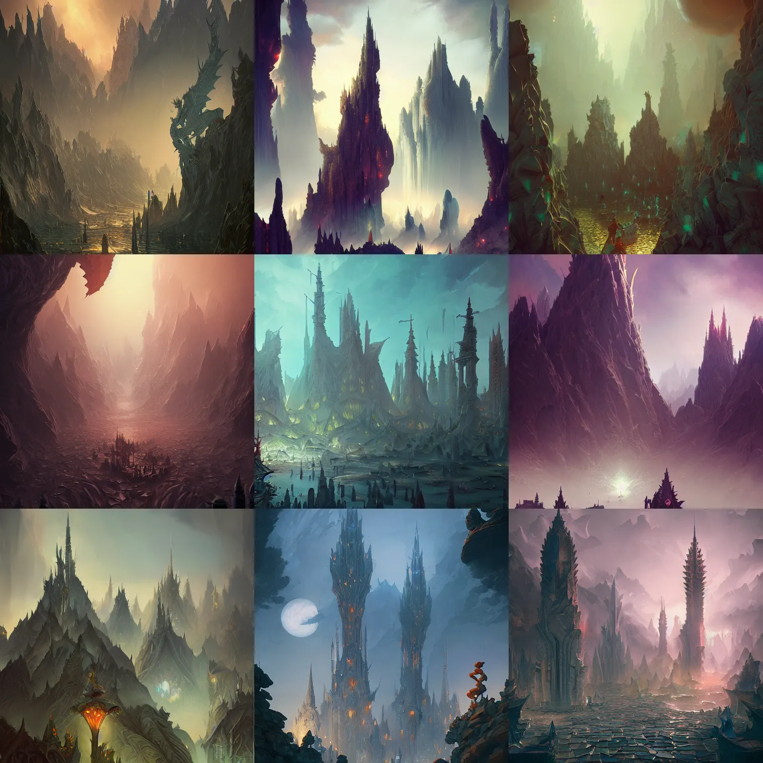 Prompt: spires made out of dragon scales, by peter mohrbacher dan mumford craig mullins nekro, cgsociety, pixiv, volumetric light, 3 d render