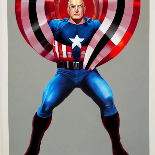 Image similar to Benjamin Netanyahu as Captain America by Alex Ross, detailed, full body