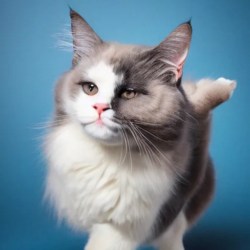 Image similar to a Ragdoll cat wearing hiphop outfit and looking cool