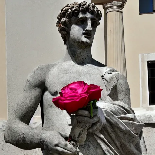 Prompt: greek statue covered in roses