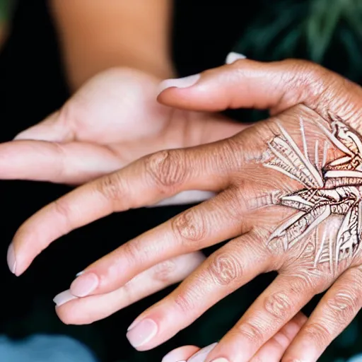 Image similar to close up of a woman's hands, palms, palm reading, very realistic, intricate, detailed