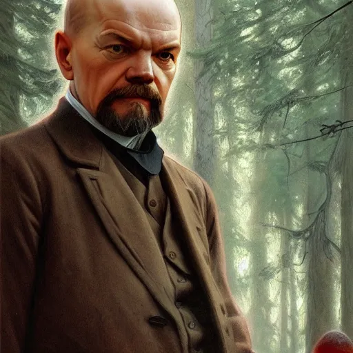 Prompt: photo of vladimir lenin is a mushroom in the forest, highly detailed, digital painting, artstation, smooth, sharp focus, illustration, art by artgerm and greg rutkowski and alphonse mucha
