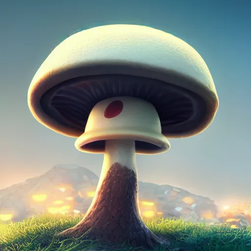 Prompt: : kawaai mushroom Character ,hyper detailed art station  parabolic lighting contest winners unrealengine trending on artstation,cinematic, hyper realism, high detail, octane render, 8k