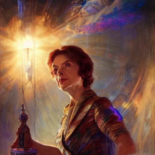 Image similar to dianne feinstein as doctor who, radiant light, caustics, heroic, bright iridescent light, by gaston bussiere, bayard wu, greg rutkowski, maxim verehin