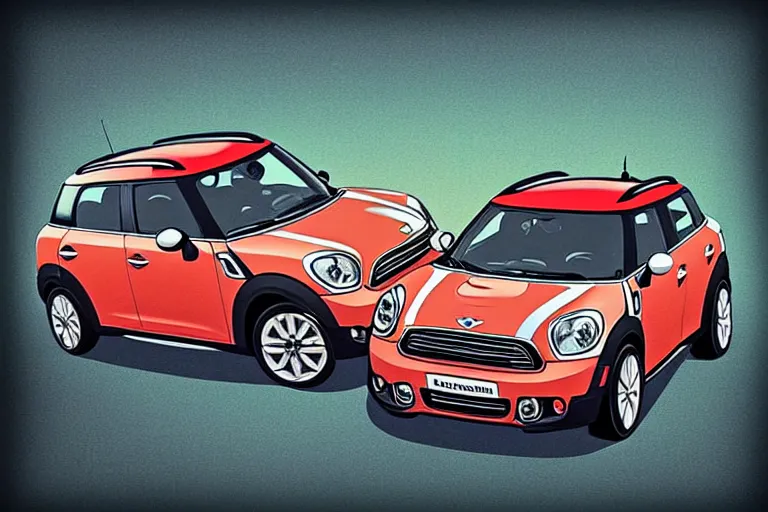 Image similar to “Poster of Mini Cooper Countryman Hybrid. Retro cartoon style.”