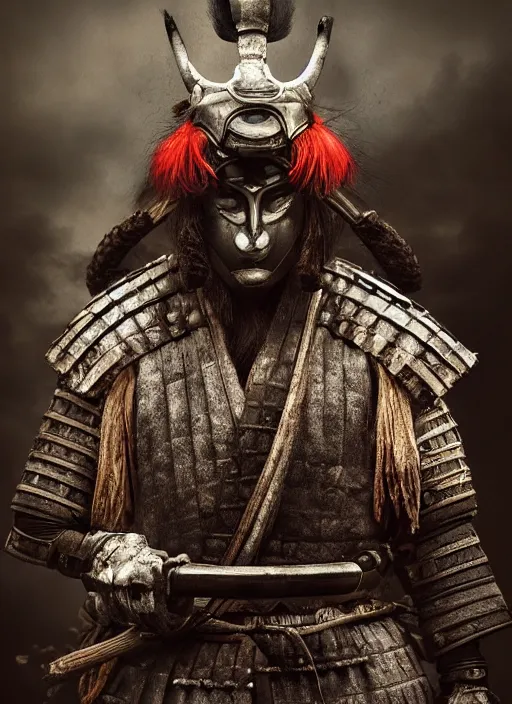 Image similar to samurai portrait photo, wearing mempo mask, after a battle, dirt and unclean, extreme detail, cinematic, dramatic lighting render, photorealism photo by national geographic, tom bagshaw, masterpiece