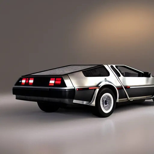 Prompt: still photo of delorean back to the future, highly detailed, photorealistic, bright studio setting, studio lighting, crisp quality and light reflections, unreal engine 5 quality render