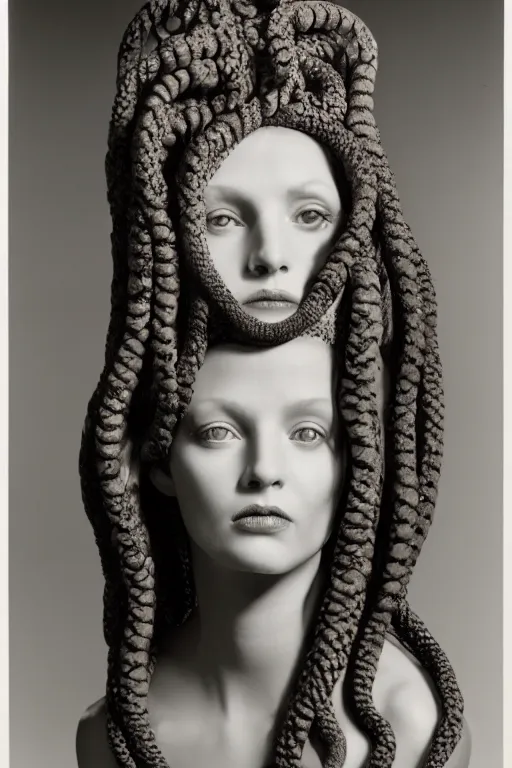 Image similar to full - length portrait of medusa gorgon, fashion color studio lighting, 3 5 mm, head to shoulders shot, close - up