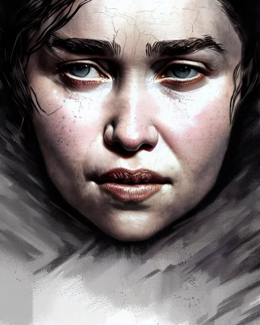 Image similar to emilia clarke pretty, character portrait, portrait, close up, concept art, intricate details, highly detailed by greg rutkowski, michael whelan and gustave dore