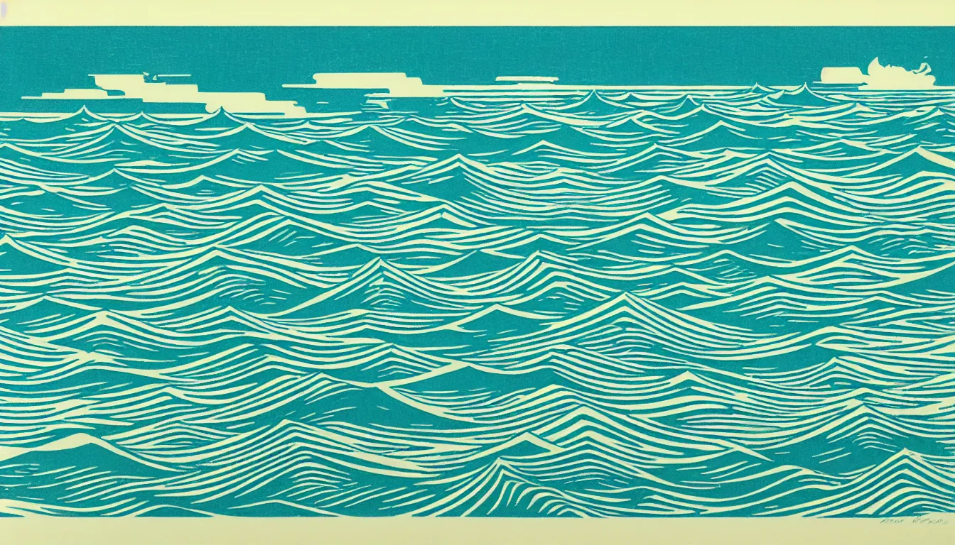 Image similar to ocean horizon by woodblock print