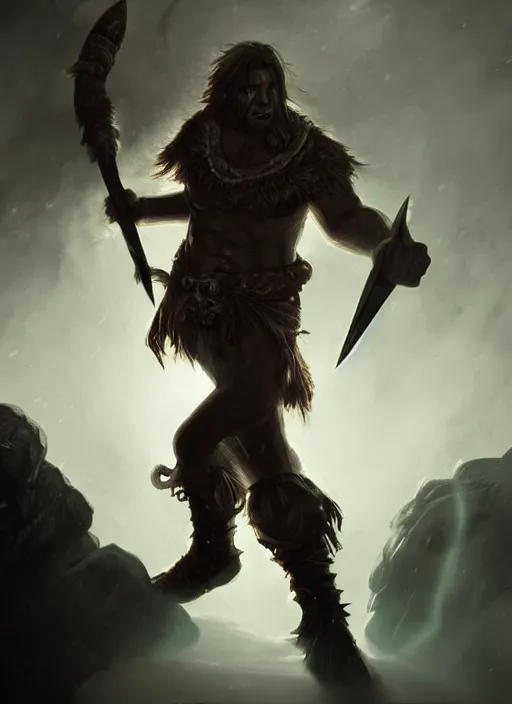 Image similar to wild magic barbarian, dungeons and dragons, dramatic lighting, dynamic composition