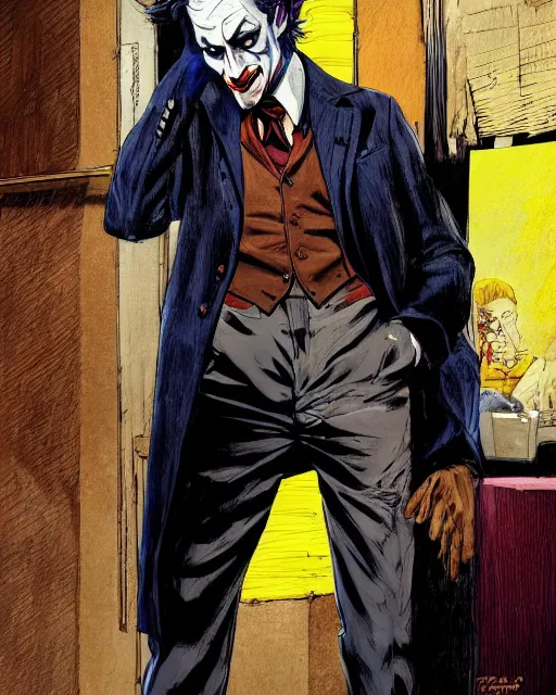 Prompt: portrait of saul goodman as the joker, fashion photography, art by makoto shinkai and peter elson, bernie wrightson