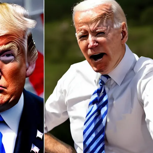 Prompt: donald trump farting in face of joe biden, realistic, war photography