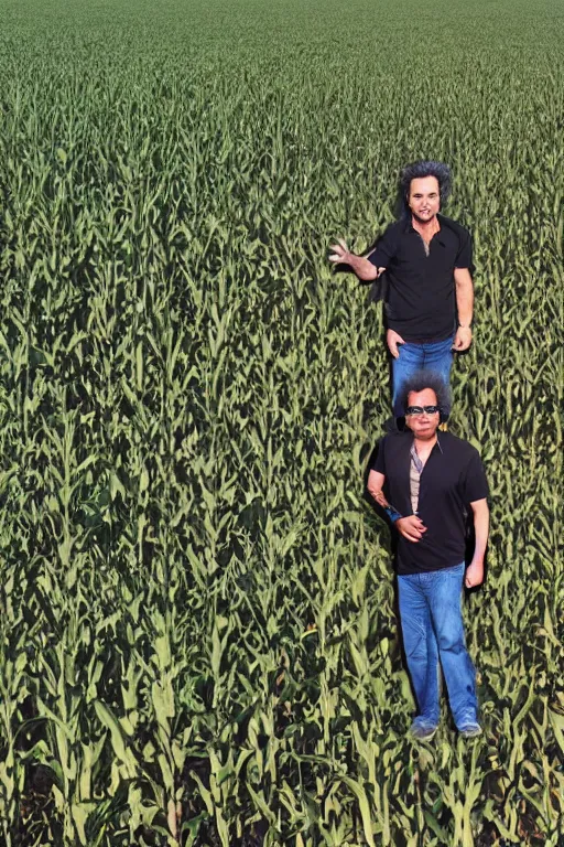 Prompt: Giorgio A. Tsoukalos, abducted by an alien space ship in a corn field