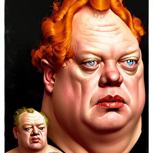 Image similar to upper body portrait of christina hendricks as baron harkonnen, by norman rockwell and boris vallejo, artstation, concept creature character art