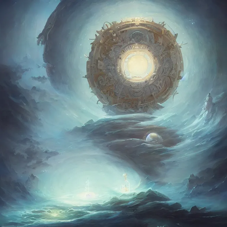 Image similar to Giant Floating Circular Ancient Sacred Sublime Cosmic Structure by Peter Mohrbacher
