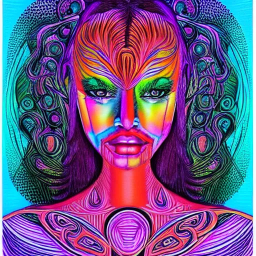 Image similar to a portrait of a beautiful woman the style of Alex Grey, colorful,