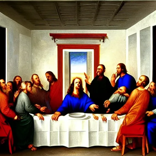 Prompt: us presidents in the last supper painting