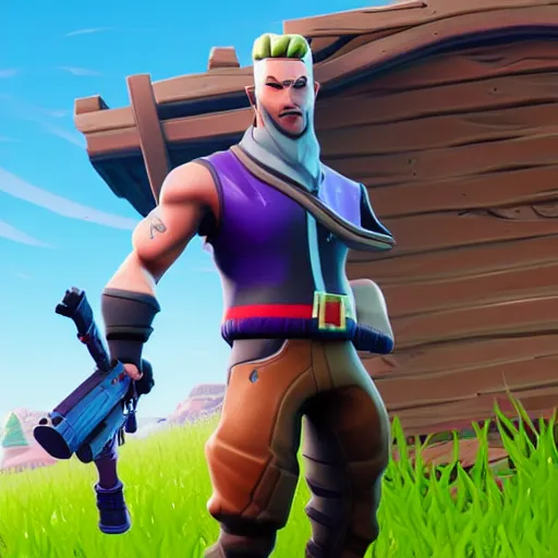 Prompt: fortnite character, side view, with a rocket luncher in the air, no background