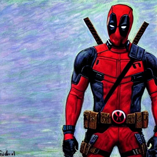 Prompt: Deadpool, Claude Monet, painting, Marvel,