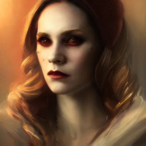 Image similar to Riveting high society regal female vampire portrait, atmospheric lighting, painted, intricate, volumetric lighting, beautiful, rich deep colors masterpiece, golden hour, sharp focus, ultra detailed, by Leesha Hannigan, Ross Tran, Thierry Doizon, Kai Carpenter,Ignacio Fernández Ríos