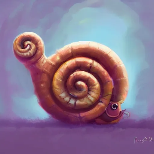 Image similar to cute snail as a cinnamon roll, pixar, digital painting, painterly, concept art, greg rutkowski, don bluth