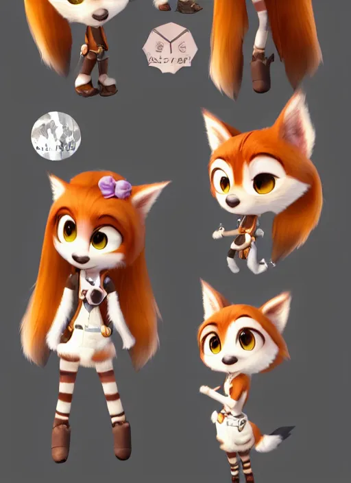 Image similar to female furry mini cute style, character adoptable, highly detailed, rendered, ray - tracing, cgi animated, 3 d demo reel avatar, style of maple story and zootopia, maple story gun girl, fox from league of legends chibi, soft shade, soft lighting