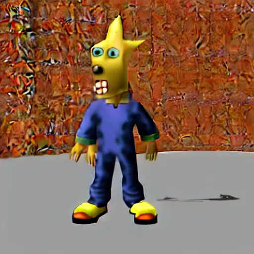 Prompt: full body shot of Courage the Cowardly Dog in GTA San Andreas, PlayStation 2 graphics, low quality 3D model