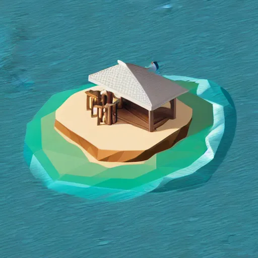 Prompt: isometric very low - poly render of a sandy beach, concept art