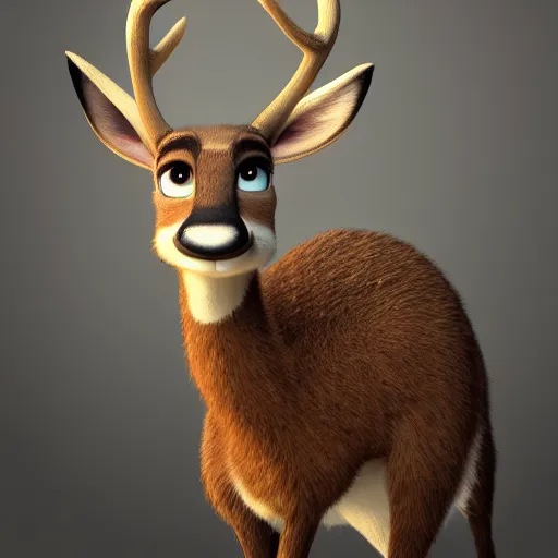 Prompt: photo realistic portrait, tall, slightly fat, sexy, anthropomorphic deer female, in a long white dress, stunning 3 d render inspired art by zootopia, highly detailed attributes and atmosphere, dim volumetric cinematic lighting,