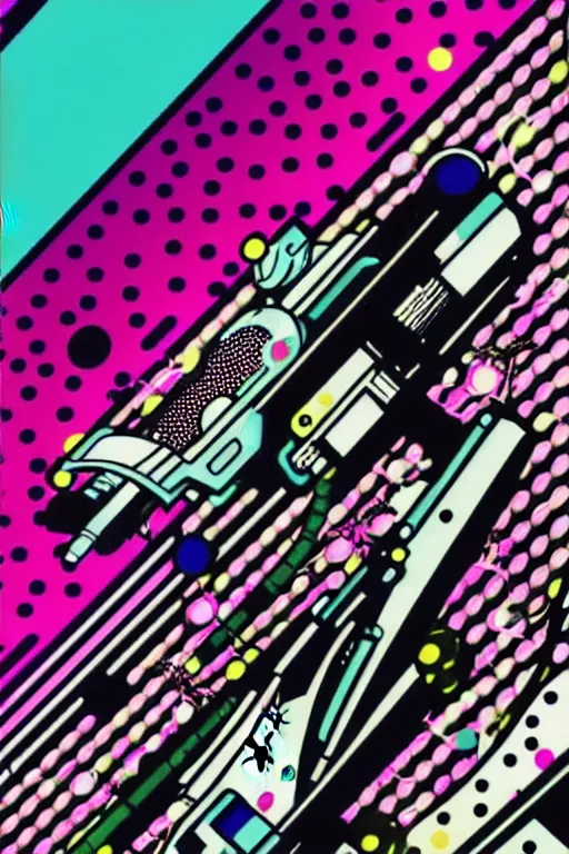 Image similar to futuristic japanese cyberpunk by roy lichtenstein, by andy warhol, ben - day dots, pop art, bladerunner, pixiv contest winner, cyberpunk style, cyberpunk color scheme, mechanical, high resolution, hd, intricate detail, fine detail, 8 k