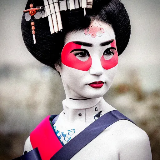 Image similar to cyborg geisha traveling to the future