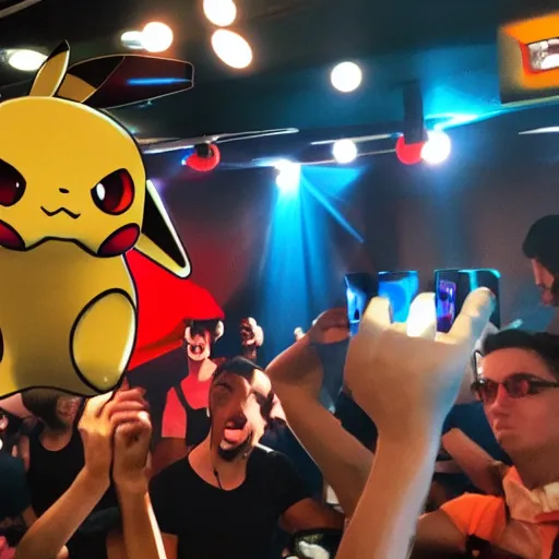 Prompt: pokemon party in a techno nightclub in berlin