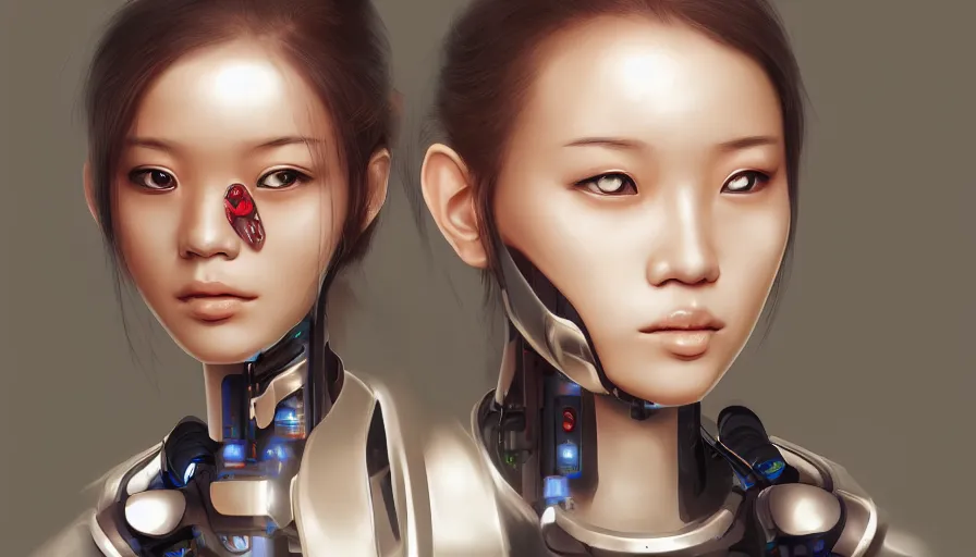 Prompt: portrait of a cyborg asian girl by Ikeuchi, hyper detailled, trending on artstation