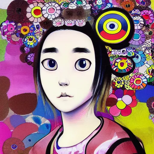 Image similar to a surreal portrait of a girl by takashi murakami, trending on art station