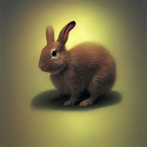 Prompt: adorable baby rabbit pixar character by zdzislaw beksinski, by tiffany bozic, cold hue's, warm tone gradient background, concept art, beautiful composition, digital painting