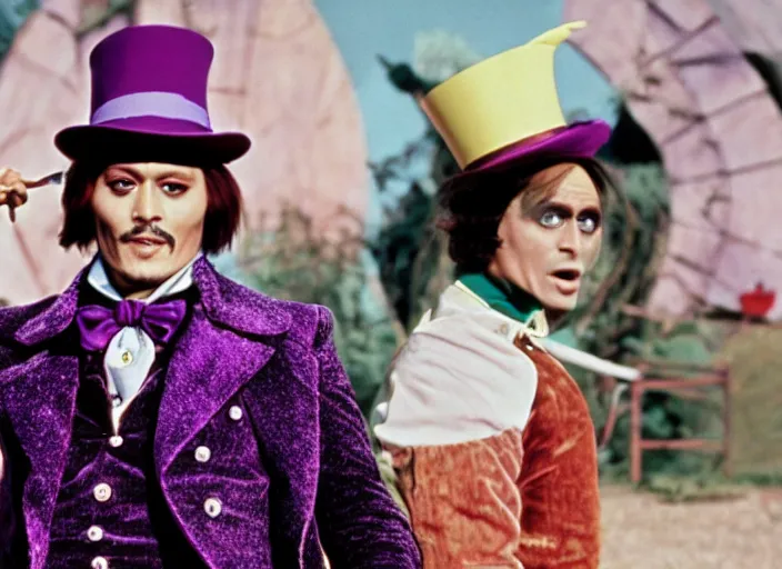 Image similar to film still of Johnny Depp as Willy Wonka in Willy Wonka and the Chocolate Factory 1971