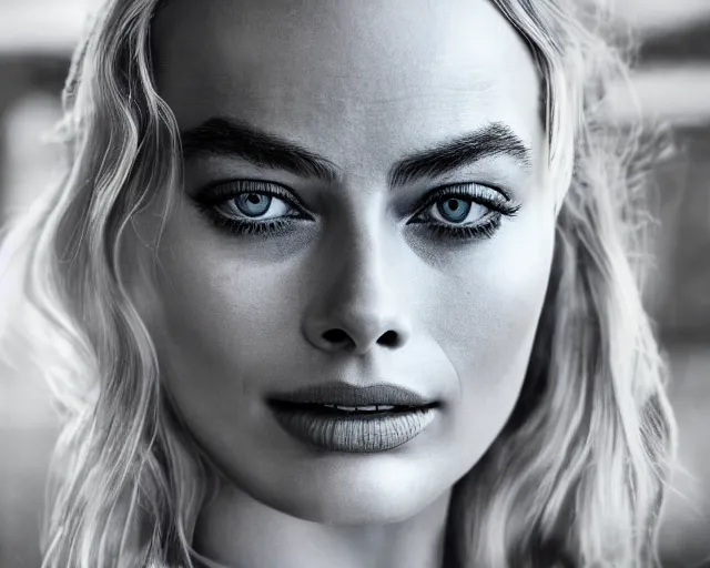 Image similar to a beautiful mix of margot robbie and bar refaeli, hyper realistic face, beautiful eyes, cinematic, long shot, hyper detailed, 8 5 mm photograph, 8 k resolution, film still, sharp lens, wide lens