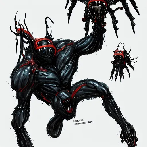 Image similar to Mr. Bean Mecha exposed to the symbiote and became Venom. concept art,high detailed,fine art,trending on Artstation, smooth draw,Sharp focus.