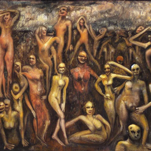 Prompt: a painting of a group of people in the water, a surrealist painting by william dobell, deviantart, neo - expressionism, apocalypse art, surrealist, grotesque