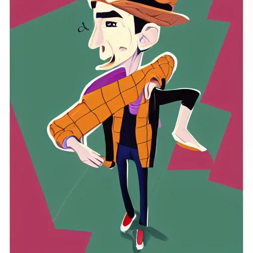 Prompt: extremely detailed illustration of a thin guy with a big nose and an overbite wearing a brown beret and a palid green plaid shirt stand up participating on a tv show, coloful, vibrant colors, symmetrical, anatomically correct, Trending on Artstation, HQ, deviantart, ost grunge, concept art by josan gonzales and wlop, by james jean, Victo ngai, David Rubín, Mike Mignola, Laurie Greasley, highly detailed, sharp focus, alien, Trending on Artstation, HQ, deviantart, art by artgem