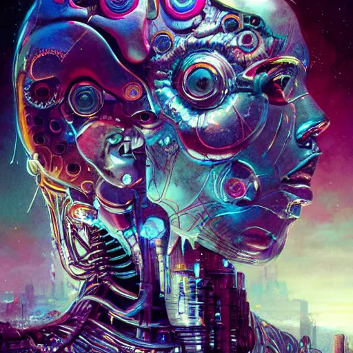 Prompt: Artificial intelligence, recognizing itself,8k,by tristan eaton,Stanley Artgermm,Tom Bagshaw,Greg Rutkowski,Carne Griffiths, Ayami Kojima, Beksinski, Giger,trending on DeviantArt,face enhance,hyper detailed,cityscape background,cybernetic, android, blade runner,full of colour,