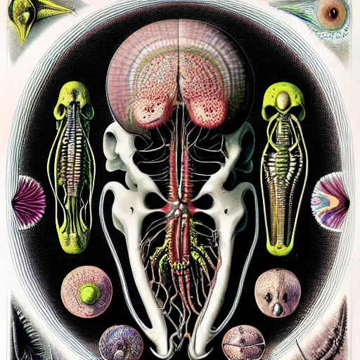 Image similar to alien anatomy by ernst haeckel, masterpiece, vivid, very detailed