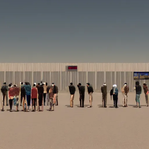 Prompt: a crowd in front of a | government security facility military gate | in the hot desert trending on artstation digital paint 4 k render