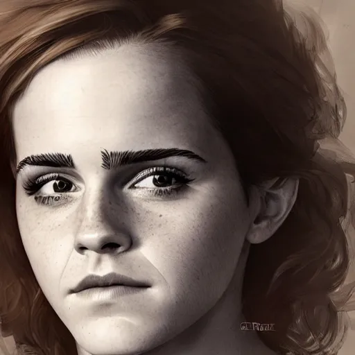 Image similar to 80 years old Emma Watson, portrait by Cedric Peyravernay, highly detailed, excellent composition, cinematic concept art, dramatic lighting, trending on ArtStation