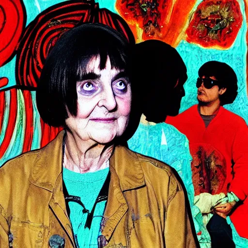 Image similar to agnes varda in the style of daniel johnston and outsider art, no photo, 4k