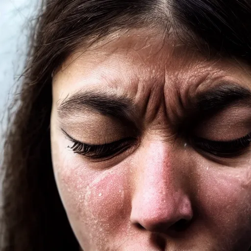 Image similar to first - person close - up photograph of a crying woman, 4 k, professional photography